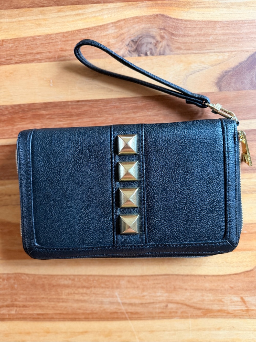 NWOT Steve Madden Black Wristlet Clutch with Gold Stud Accents